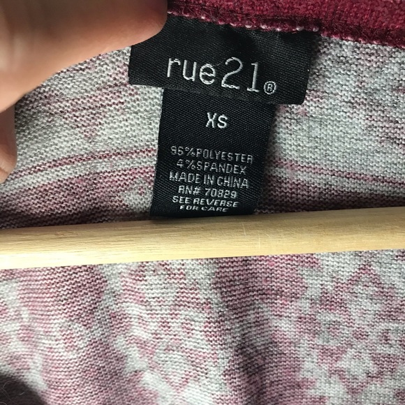 RUE21 Long Sleeve Rounded Hem Top with Aztec Print - Picture 2 of 6